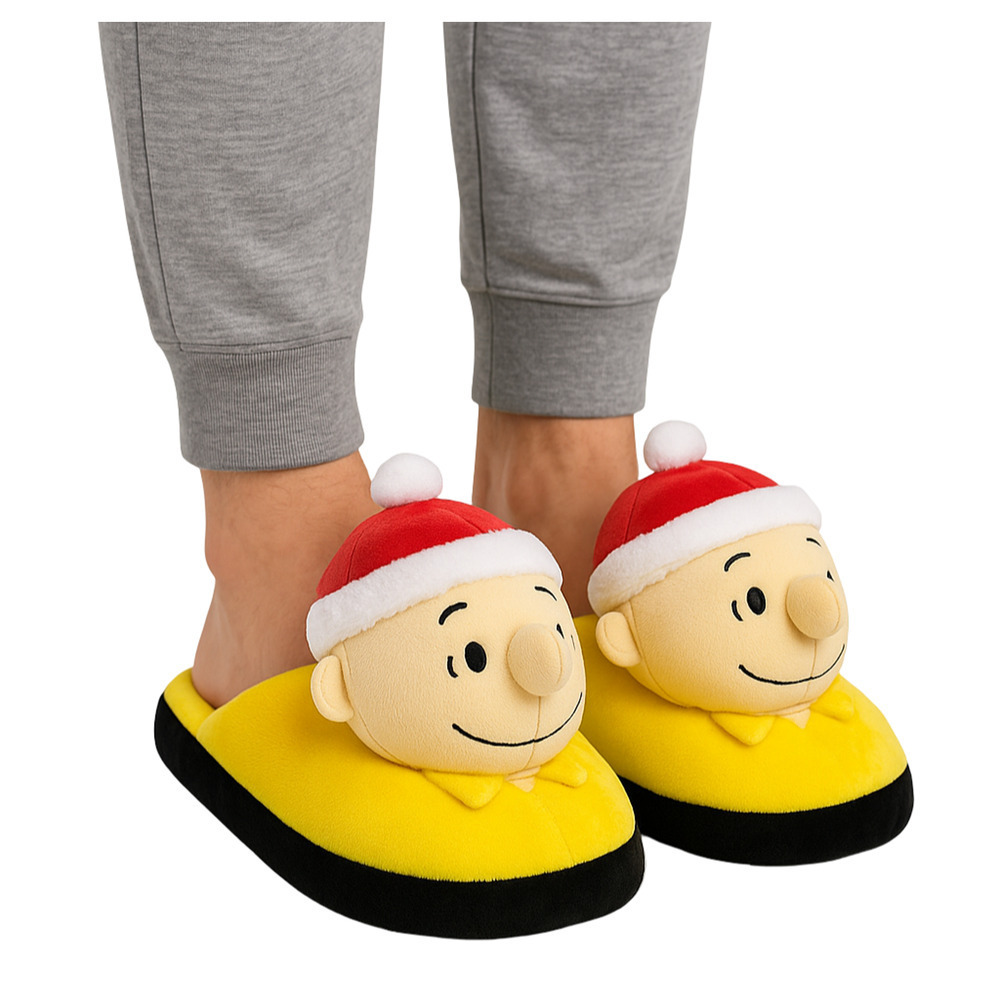 Peanuts Charlie Brown Family Christmas 3D Plush Scuff Slippers Men’s Size 11/12